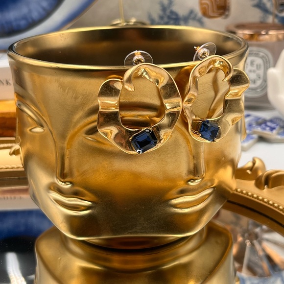 🆕 OSCAR DE LA RENTA 🧿 NWOT Gold Sculptural Stone "O" Shaped Hoops - Picture 12 of 14